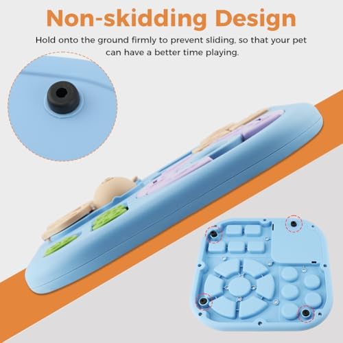 Dog Puzzle Feeder Set with Grooming Tools, Slow Eating Bowl for Mental Stimulation and Digestion, Interactive Feeding Set for Dogs, Blue