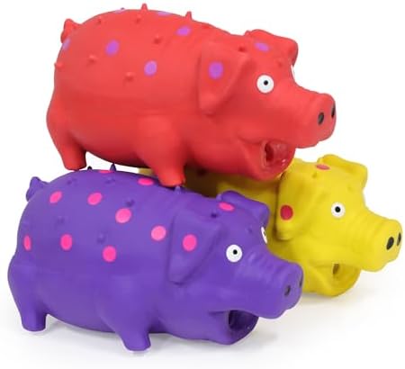 Squeaky Pig Dog Toys, Interactive Durable Latex Rubber that Oink Pig Chew Toy for Small Medium Large Dogs 3 Pack