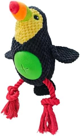 Black Toucan Bird Dog Chew Toy, 10.6 in, Squeaker Rope Treat Toy