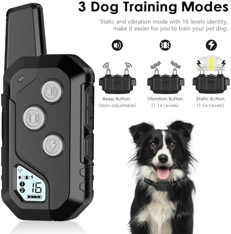 PIOUNS Shock Collar for Dogs, Dog Training Collar with Remote, 3 Modes