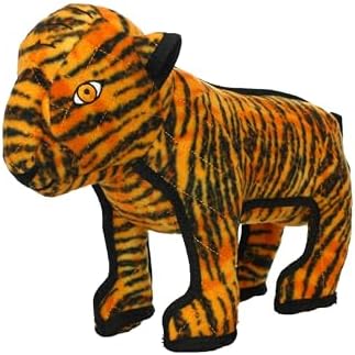 TUFFY - World's Tuffest Soft Dog Toy - Zoo Tiger - Multiple Layers. Made Durable, Strong & Tough. Interactive Play (Tug, Toss & Fetch). Machine Washable & Floats