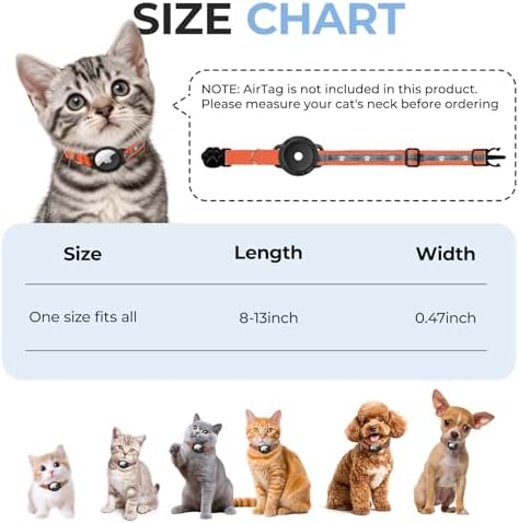 Breakaway AirTag Cat Collar, Reflective Cat Tracker Collar with Bell | Built in AirTag Holder, Adjustable 8.5-12in for Cats, Kittens and Puppies, Safety Elastic Band, Reflective for Night Walking
