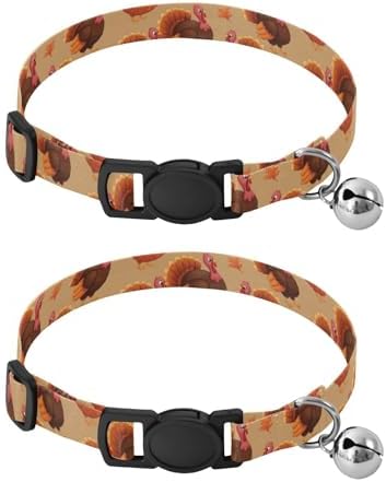 Fall Gnome Pumpkin Tan Kitten Collar with Bell 2 Pack Small Dog Collar Adjustable Length 10.6" to 17.1"