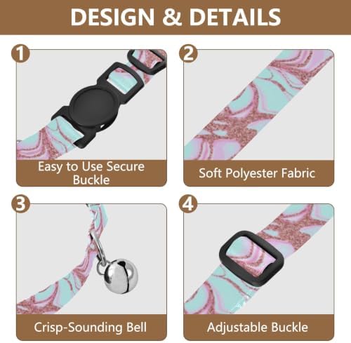 Marble Pastel Soft Cat Collar, 2 Pack Decorative Pet Collar with Bell