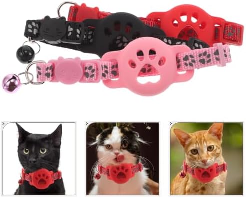 Zerodeko 3pcs Reflective Cat Tracker Collar Holder with Bell for Kittens and Puppies, Comfortable Nylon and Silicone Material, Precise Location Tracking for Outdoor Use
