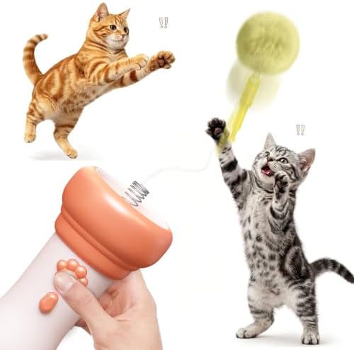 Cat Fetch Toy Launcher with Fuzzy Ball & Electric Retractable Rope