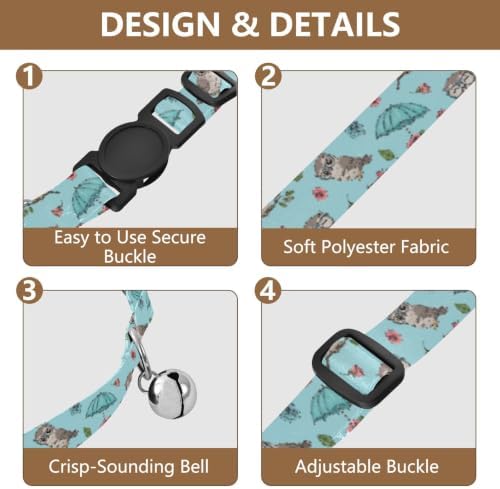 Cute Owls Glasses Dog Bell Collar 2 Pack Pet Collar Adjustable Length 10.6" to 17.1"