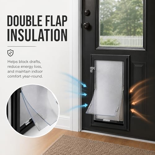 Door Model | Cat & Dog Doors | Energy Efficient Double Vinyl Flaps | Locking Security Cover | Skilled Install Required | Heavy Frame of Extruded Aluminum | Steel Reinforced Corners | Hale Pet Door