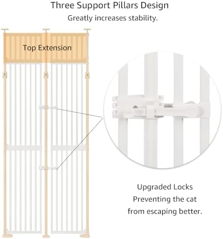 unipaws 86" High Extra Tall Cat Safety Gate, Auto Closing and No Drilling | Fit for 35"-38" Wide and 86"-98" Height Opening, Suitable for Doorway Hallway Stairs, Cat Dog Proof, Indoor Use, White
