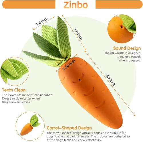 Tough Dog Toys for Aggressive Chewers, Indestructible Dog Chewers for Medium & Large Breeds, Squeaky Rubber Chew Toys to Keep Them Busy, Reduce Boredom, Teeth Cleaning, Milk Flavor (Carrot)