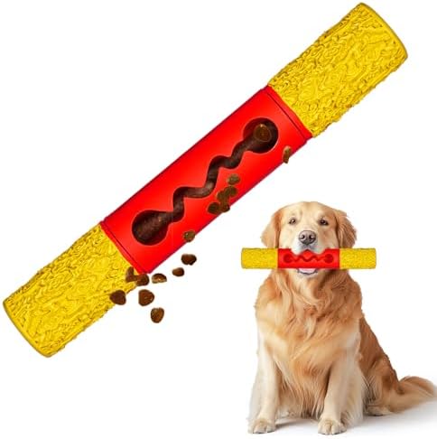 Stick Interactive Dog Toy 9” in Outdoor Dog Toy for Aggressive Chewers Tough Natural Rubber Chew Toys (Red&Yellow)