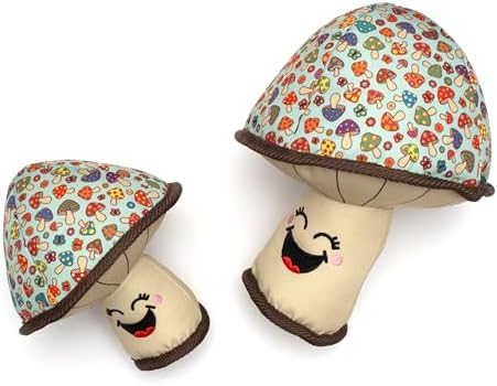 The Worthy Dog Icons Pattern Tough Plush Squeaky Dog Toy, Mushroom