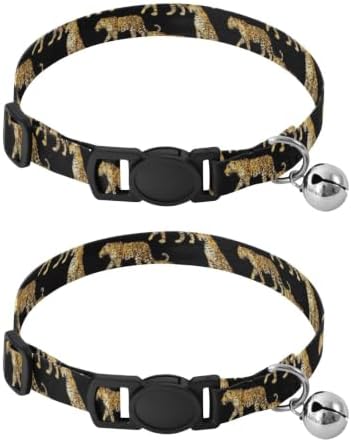 Leopards Black Collar with Bell for Dog Puppy 2 Pack Collar Adjustable Length 10.6" to 17.1"