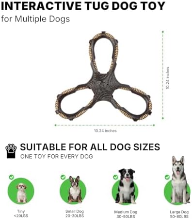 3 Way Doy Toys, Dog Tug Toy for Multiple Dogs, Dog Chew Toys, Black