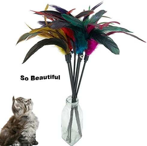 CATENAS 6 PCS Feather Stick Cat Toys, Interactive Wand for Indoor Cats