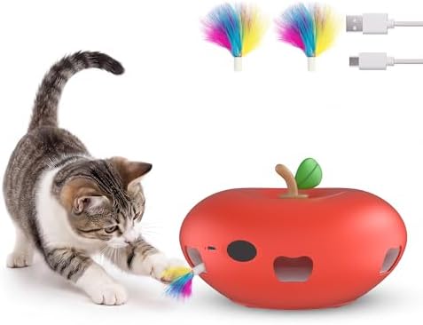 Cat Toys, Rechargeable Interactive Kitten Toys, Smart Sensor Automatic Feather Toy with 6 Random Holes, Quiet USB Powered Pop-Up Kitten Toy Simulates Hunting for Indoor Cats, Red