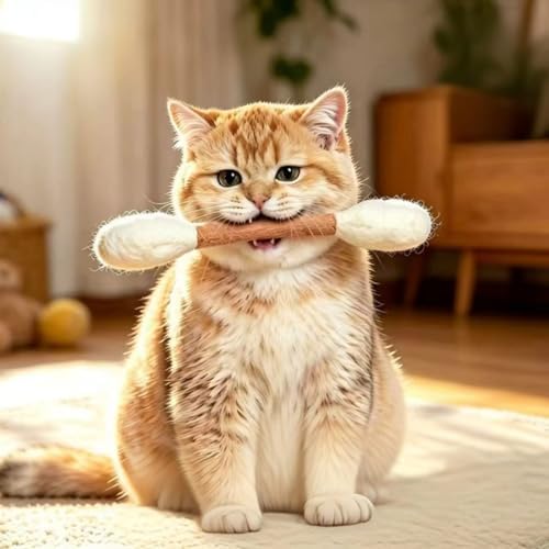 5Pack Wool Swabs Cat Toys with Catnip - Soft Plush Kicker Toys - Interactive Kitty Kick Sticks for Cat - Sturdy Teething Chew Toy (White)