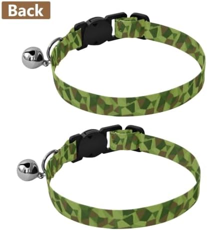 Geometric Green Brown Cat Collars with Bell 2 Pack Kitten Collars Adjustable Length 10.6" to 17.1"