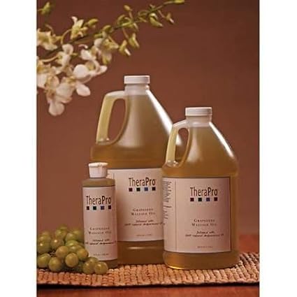 Grapeseed Massage Oil by TheraPro - 100% Pure & All Natural Massage Oil - Expeller Pressed Natural Grapeseed Oil - Rich in Vitamins & Minerals - Smooth Glide & Easy Absorption - 8 oz Bottle