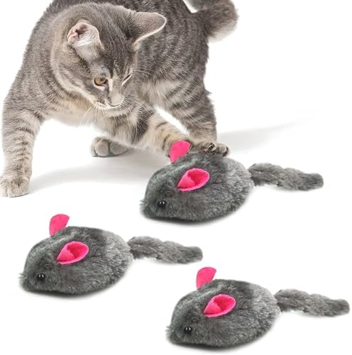 SunGrow Squeaky Plush Mice for Cats, 6 Tug Squeaker Chews for Kittens' Interactive Fun, Hide and Seek Activity, Soft Stuffed Fetch for Ferrets