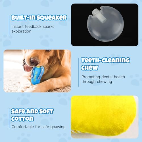 Andiker Dog Squeaky Toy, Plush Dog Chew Toys with a Squeaker, Slipper Shaped Interactive Dogs Toys for Small Medium Dogs Playing Chewing Teething Training (Yellow)