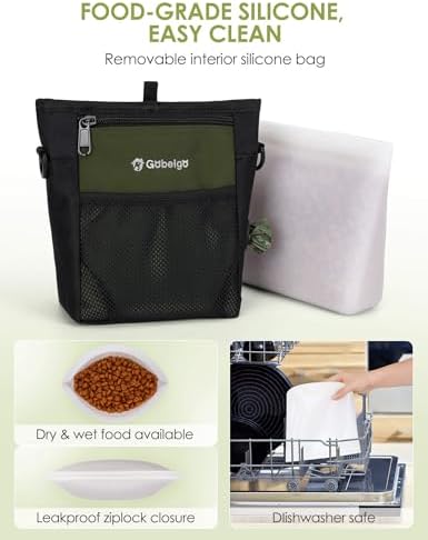 Gobeigo 4 Cup Dog Treat Pouch with Silicone Insert Bag& Clicker(Army Green)