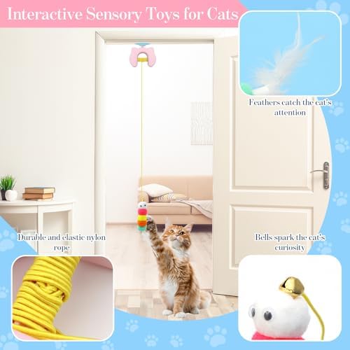 Cat Toys Interactive, Kitten Hanging Toys for Indoor Cats with 1*Caterpillar & 2*Flying Bird Toy, Automatic Door Frame Cat String Toy for Bored Indoor Adult Cats,Detachable,Rechargeable Design