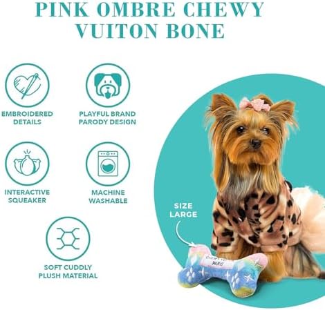 Haute Diggity Dog Chewy Vuiton Bone Plush Dog Toy, Designer Parody Toy