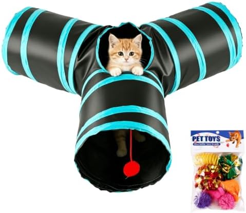 LOS ANDES 3-Way Y Cat Tunnel Toy Bundle with 8 Pcs Interactive Pet Toys for Indoor Cats Rabbits
