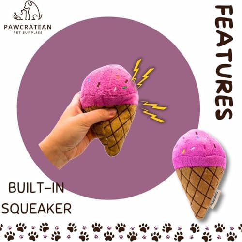7" Squeaky Plush Toy for Puppies Small Dogs Self Etertainment Washable Soft Made [PET ONLY] (Ice-creeam)