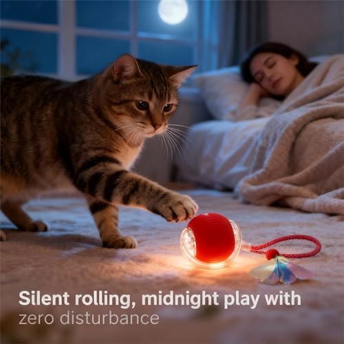 JBD Automatic Cat Toy Ball for Indoor Cats, Interactive Self Moving Electronic Cat Toys, USB Rechargeable, Silent Auto Rolling Kitten Toy for Boredom Relief & Exercise