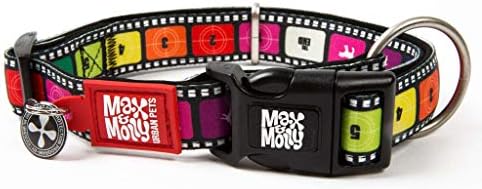 Max & Molly Fashion Smart ID Dog Collar, Soft Padded Neoprene, Anti-Fade, Adjustable Sizing w/Pet Profile Smart ID QR-Tag, Waterproof & Machine Washable for Large Dogs, Movie Film Design, Large