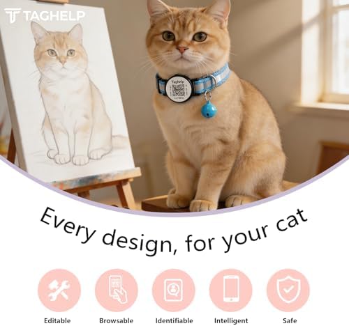 Upgraded Version - Reflective Cat Collar with Bell, Solid & Safe Collars for Cats, Nylon, Mixed Colors, Pet Collar, Breakaway Cat Collar Charms, Fits Most Cats (Blue)