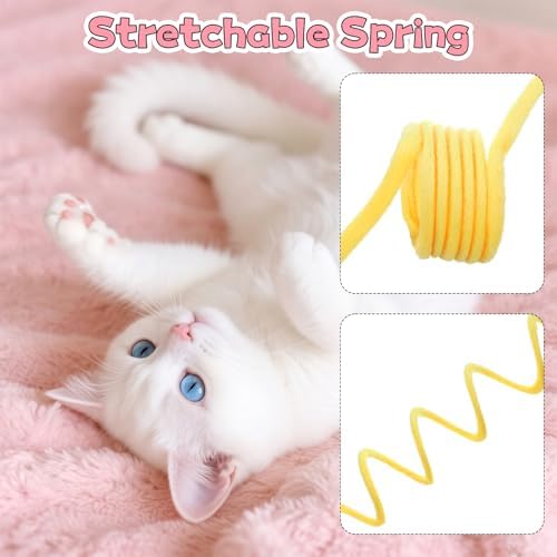 InnoHHustle 4PCS Cat Spring Toys, Hanging Fluffy Cat Ball Toys with Bell Stretchable Interactive Cats Teaser Soft Plush Interactive Cat Toy for Indoor Cats Kitten Play Chase Exercise
