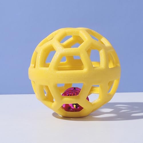 Dog Chew Toys with Bell Sound, 3 Rubber Bouncy Ball for Medium/Large Dogs, Interactive Fetch Ball Teeth Cleaning&Training, Hollow Design with Internal Bells (Yellow)