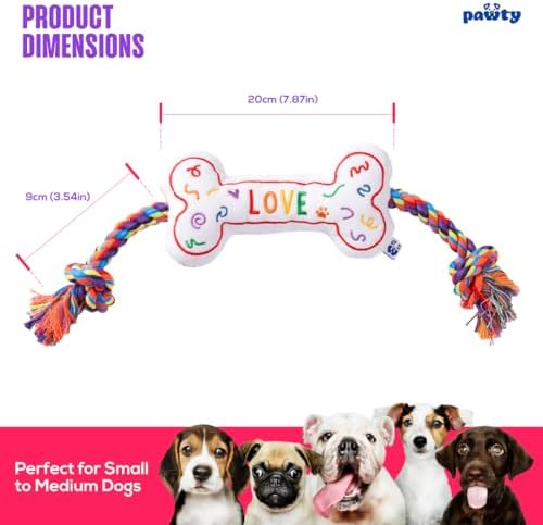 Love Bone Interactive Dog Toy - Interactive Tug Rope Pet Toy - Funny Cute Unique Rainbow Design Party Pride Love Gift - Small Medium Puppy - Durable Chew Resistant Plush with Squeaker for Teething