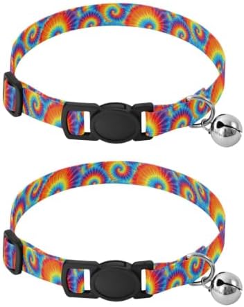 Rainbow Tie Dye Spirals Orange Cat Collar 2 Pack Dog Collars for Small Dogs Adjustable 10.6 to 17.1 Inches