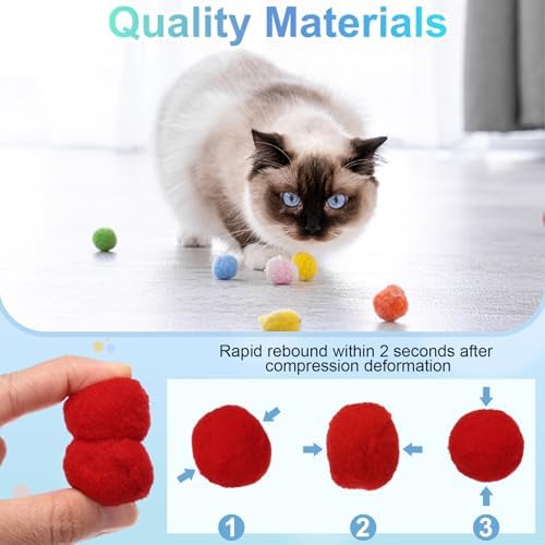 Cat Toy Pom Ball, Interactive Cat Ball Toys Fuzzy Pompoms (Plush, 1.2Inch, 30Pcs, Bright Red) for Kittens Pet Enrichment Training Play Indoor