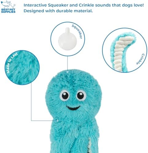 Best Pet Supplies Interactive Squeaky Dog Chew Toy, Ideal Dog Toys for Chewers, Small, Medium & Large Dogs, and Fetch Lovers - Octomutant (Turquoise), Large