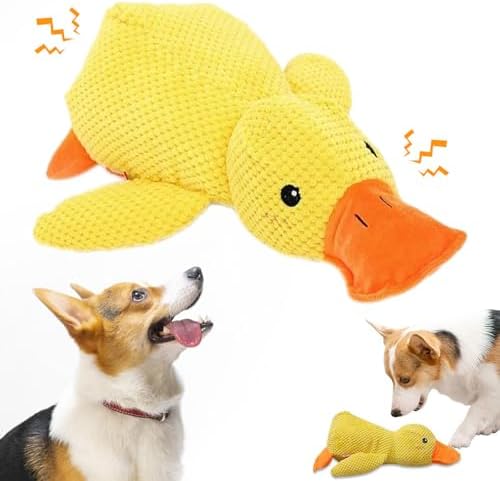 Squeaky Plush Duck Dog Toy for Aggressive Chewer with Built-in Sound，Yellow