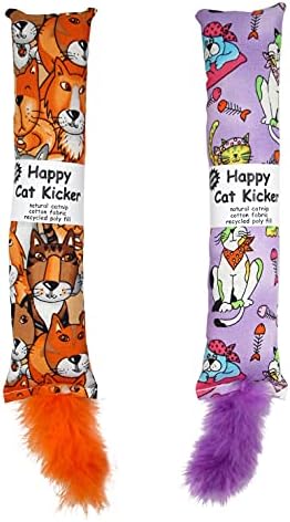 Jumpaws 2 Pack Natural Interactive Catnip Cat Kicker with Feathers, Bite Resistant Chew Toy, Crinkle Kicker, Accessories for Indoor Cat