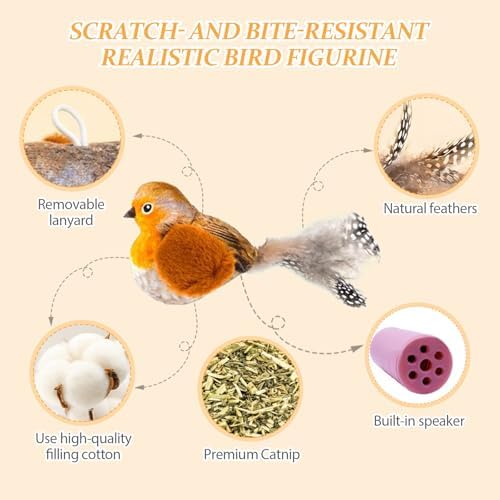 Shudyear 3 Pack Interactive Cat Toys with Chirping Bird Sound – Door Frame Cat Toy Hanging Teaser, Automatic Cat Door Toy for Indoor Cats, Feather Toy for Bored Cats