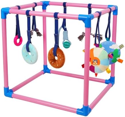 Liitrton Puppy Play Gym for Small Dogs with 8 Hanging Toys, Pink