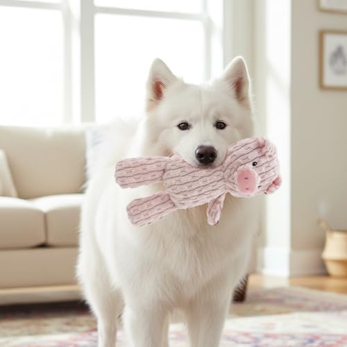 Linzy Plush Pig Dog Toy, Soft Squeaky Chew Toy for Small Medium Large Dogs, Pink, Interactive Pet Toy, 12 Inch