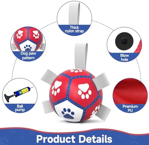 Diman Small Dog Toys, 5 Inch Dog Balls, Soccer Ball for Dogs with Straps