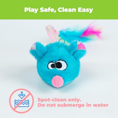 Catify Interactive Cat Toy - Squeaking Mice Set, Blue & Fuchsia