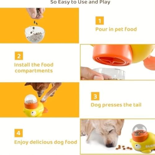 Cat Treat Slot Machine, Duck Cat Treat Dispenser, Pet Dog Slow Puzzle Feeder, for Dogs & Cats, Interactive Slow Feeder Toy (Yellow+Pink)