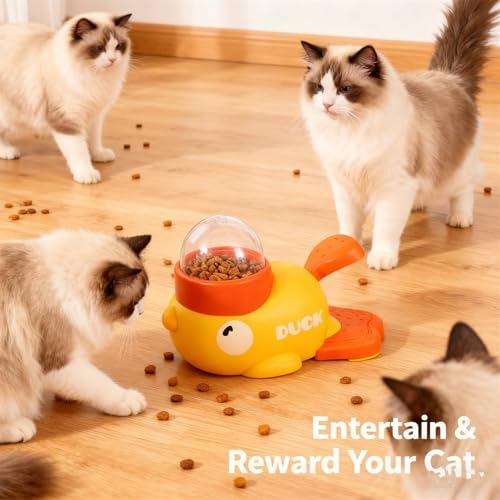 Ducky Cat Treat Dispenser, Yellow Duck Cat Treat Dispenser, Little Duck Cat Toy Treat Feeder for Pet Healthy Eating & Iq Training, for Cats and Dog (Yellow 2Pcs)