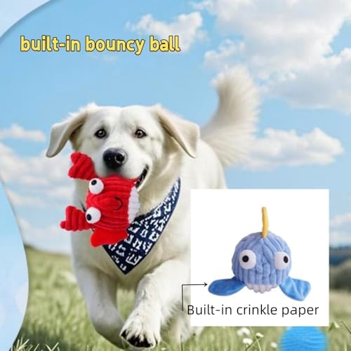 Interactive Squeaky Dog Chew Toy,No Stuffing Interactive Chew Toy for Small Medium Large Dogs, Training Reward Gift for Pets(Blue Whale)