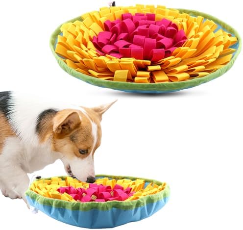 Snuffle Mat for Dogs, Adjustable Interactive Puzzl-e to-y Slow Feeder, Encourages Natural Foraging Skills, Pet Enrichment Toys for Small to Large Dogs, Reduce Anxiety, Boredom (Rose Red + Yellow)